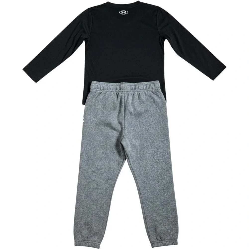 Under Armour Boys 2 Piece Set Black Long Sleeve Tee Grey Joggers Size 5 NWT